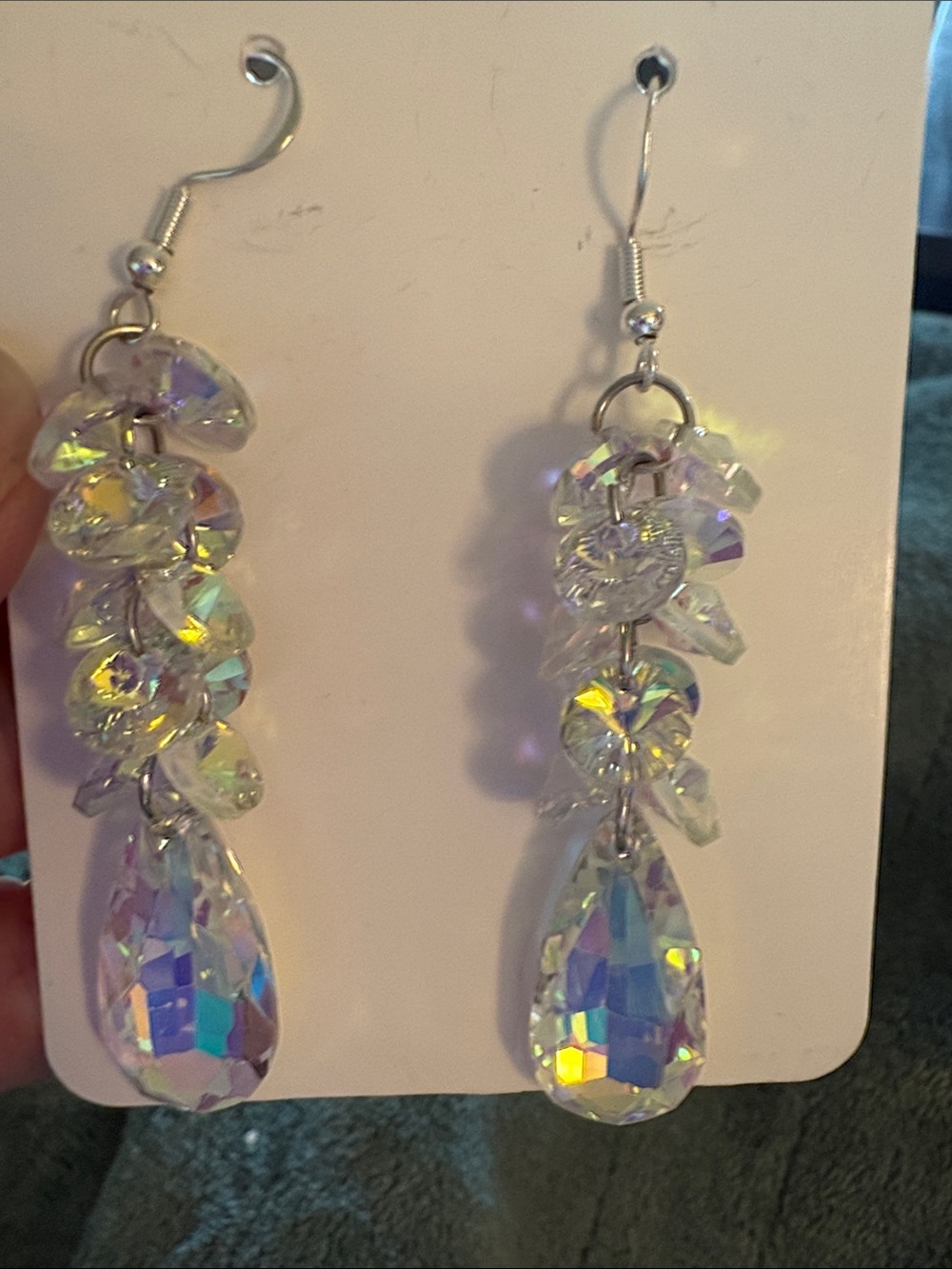 Crystal Teardrop Dangle Earrings - Iridescent